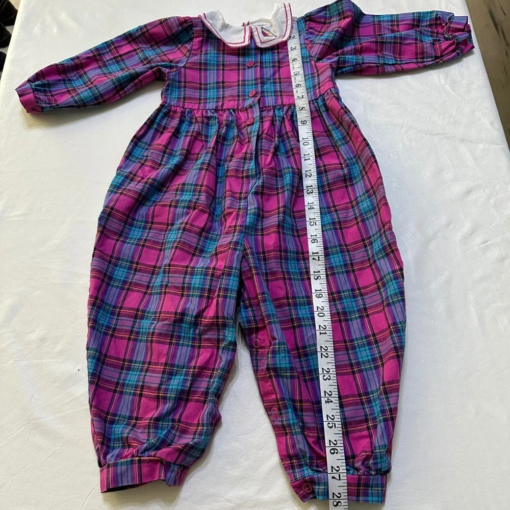 Vintage OshKosh B'gosh Baby Girl‎ Plaid Romper 24M Pink 90s Made in USA Jumpsuit